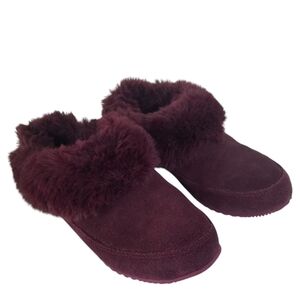 Sorel Go Coffee Run Faux Fur Burgundy Suede Slippers Size 6 Cozy Soft